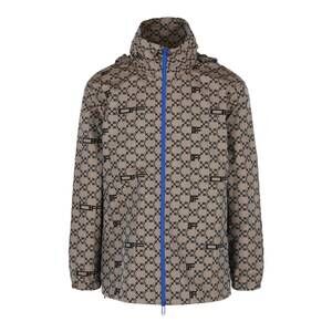 NEW OFF-WHITE men's monogram allover windbreaker jacket in camel black